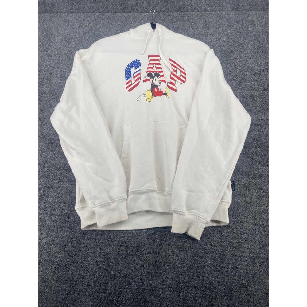 GAP x Disney Mickey Mouse Hoodie Sweatshirt Men Medium White USA Flag Logo